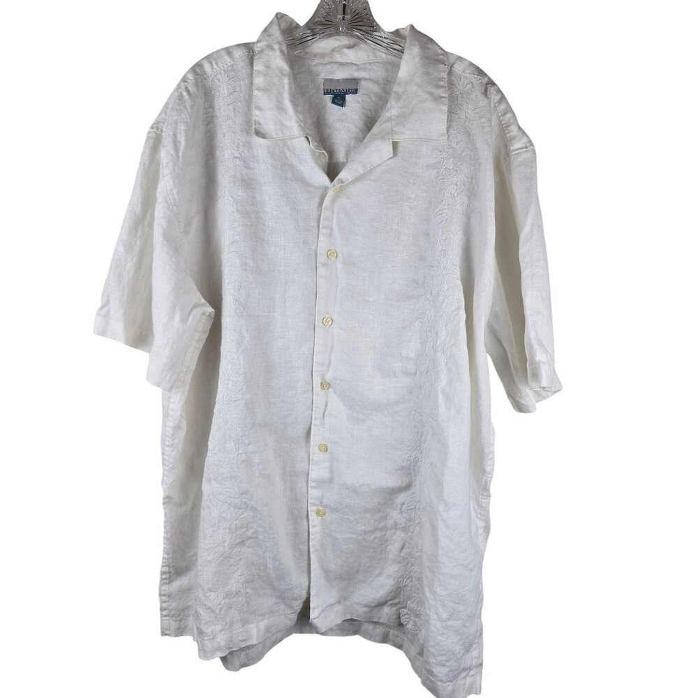 Breakwater Mens White Embroidered Linen Button-Up‎ Shirt XL